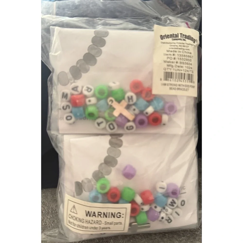 I Am Strong with God Pony Bead Bracelet Craft Kit - Religious Crafts- Makes 12